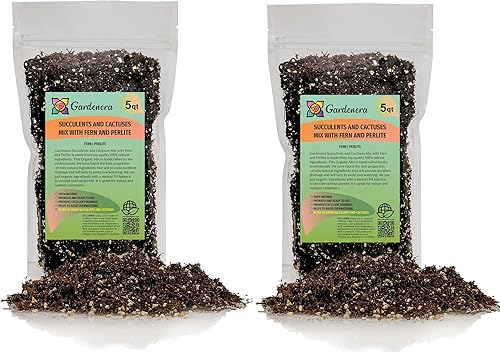 GARDENERA Mezcla de suelo prémium de helecho y perlita - 10 cuartos de galón - La solución perfecta para trasplantar suculentas y cactus (2 bolsas
