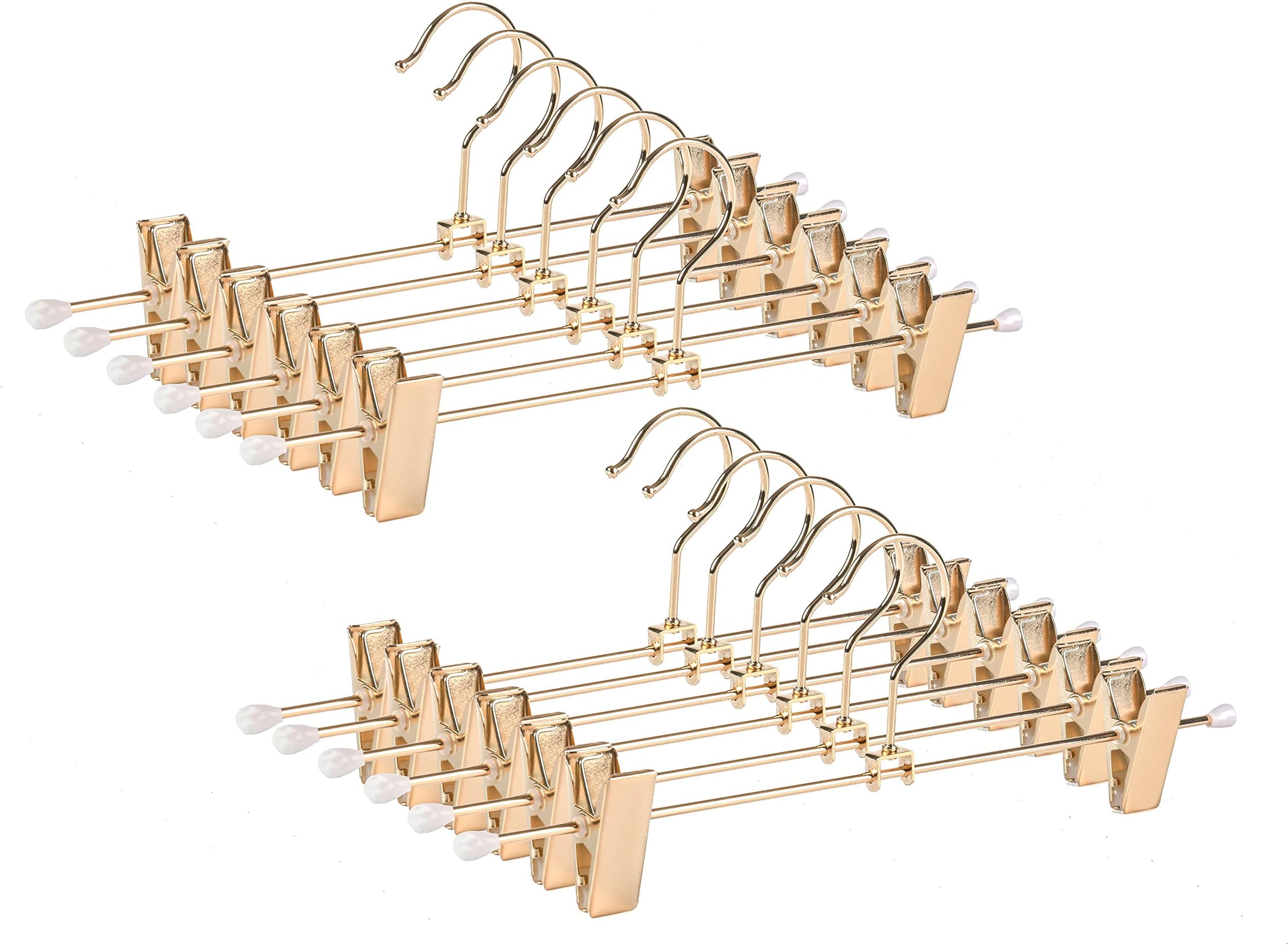 Amber Home 12" Real Rose Gold Metal Pants Skirt Hangers 12 Pack, Heavy Duty