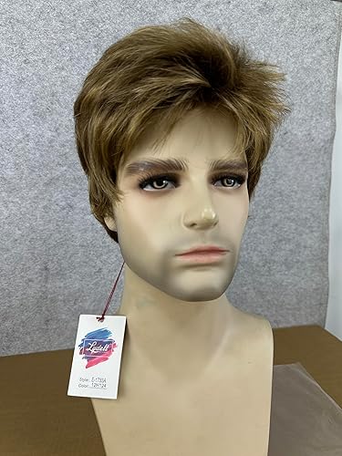 Vista 55 de Lydell Peluca de cabello sintético sintético corto natural para hombres (marrón ceniza medio)