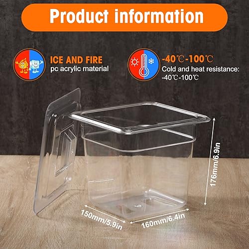 Miniatura 3 de Sieral Recipientes transparentes de 1/6 tamaño para restaurante con tapas, barra de ensalada cuadrada de policarbonato para almacenamiento Cambro