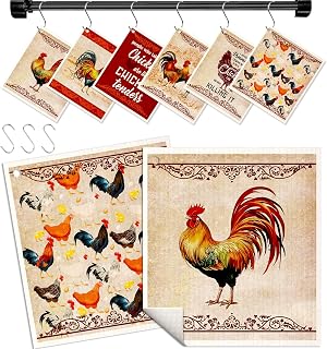 Kitchen Swedish Dishcloths with Hooks - 6 Pack Reusable Dish Cloths for Washing Dishes Fast Drying Cute Fun Swedish Dish Towels Washable Cleaning Sponge, Red Chicken
