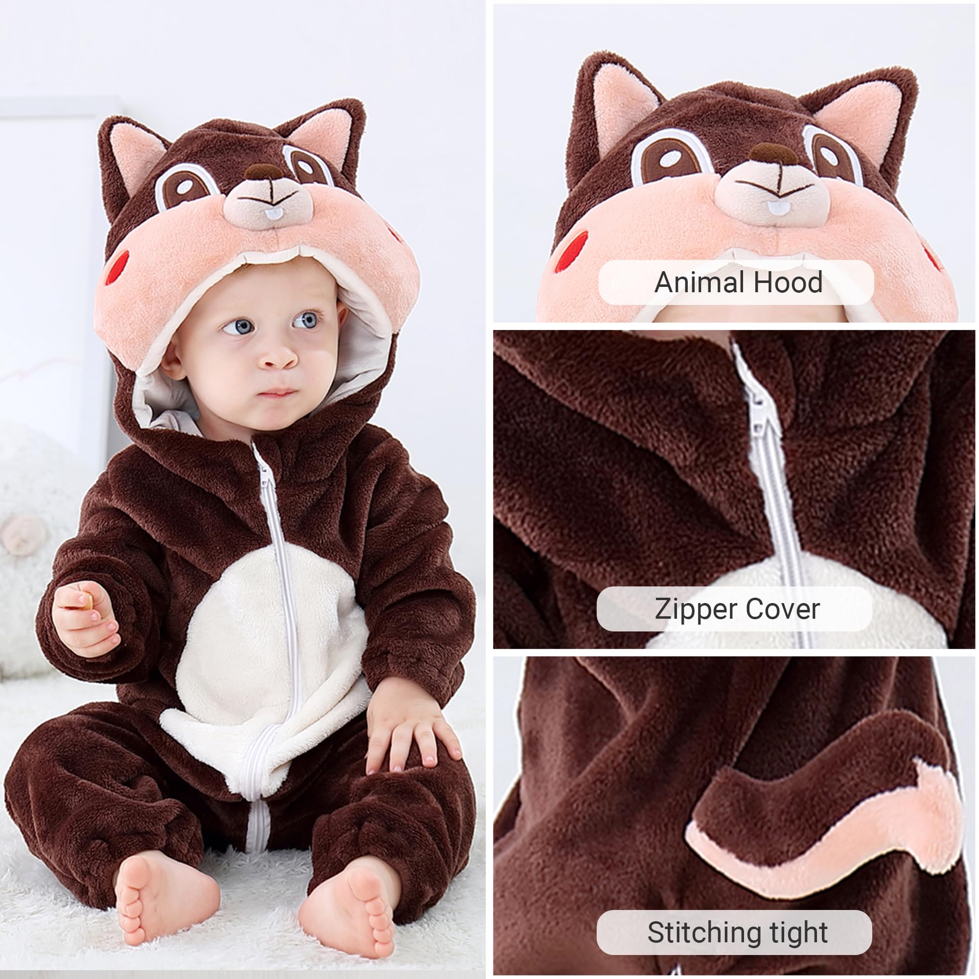 HAHASHOW Bambino Ragazze Pagliaccetto con Cappuccio Neonato Inverno Animale Pigiama Ragazzi Flanella Pagliaccetto 2-36 Mesi