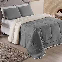 Coberdrom Queen Sherpa Cores Lisas – Edredom Casal Inverno Quente e Macio - Forro Pelucia Tipo Lã - FV Enxovais (Cinza Claro, Queen)
