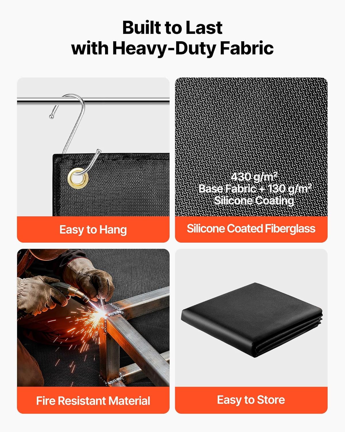 VEVOR Welding Blanket, 4 x 6 FT Silicone Coated Fiberglass Welding Blanket, Up to 1800°F Heat Resistant Safety Protection Blankets, Flame Retardant Fireproof Insulation Mat with Metal Grommets