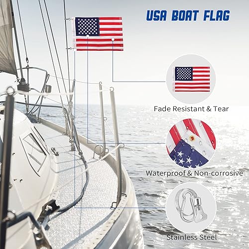Miniatura 2 de Bandera de barco de 12 x 18 pulgadas, 50 estrellas bordadas, bandera estadounidense para barco con 2 clips de asta de bandera de barco y ojales de