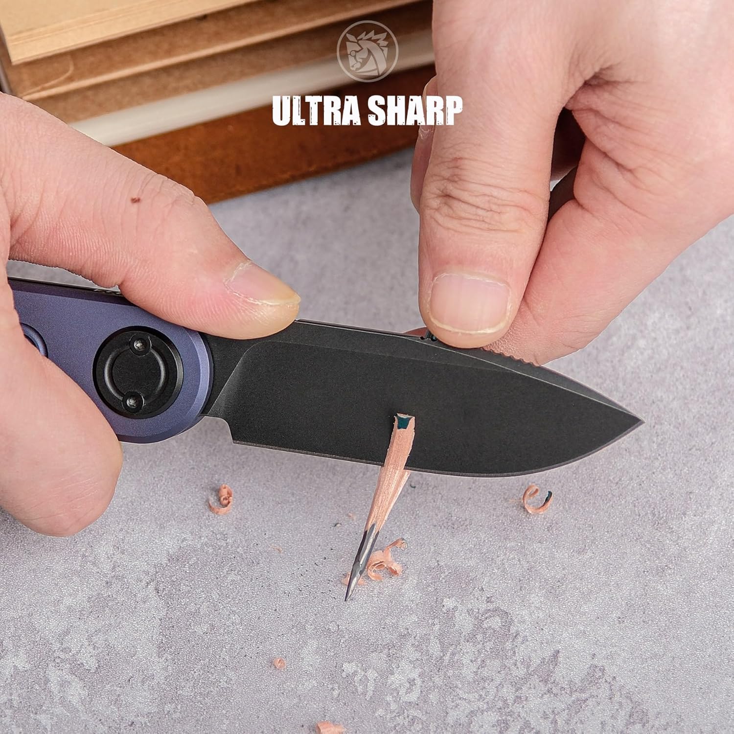 Vosteed Corgi® V 295 EDC Folding Pocket Knife - 2.95" S35VN Blade - Vanchor Lock®, Dark Slate Blue Aluminum Handle with Belt Clip - Camping, Hiking Knives - A3706