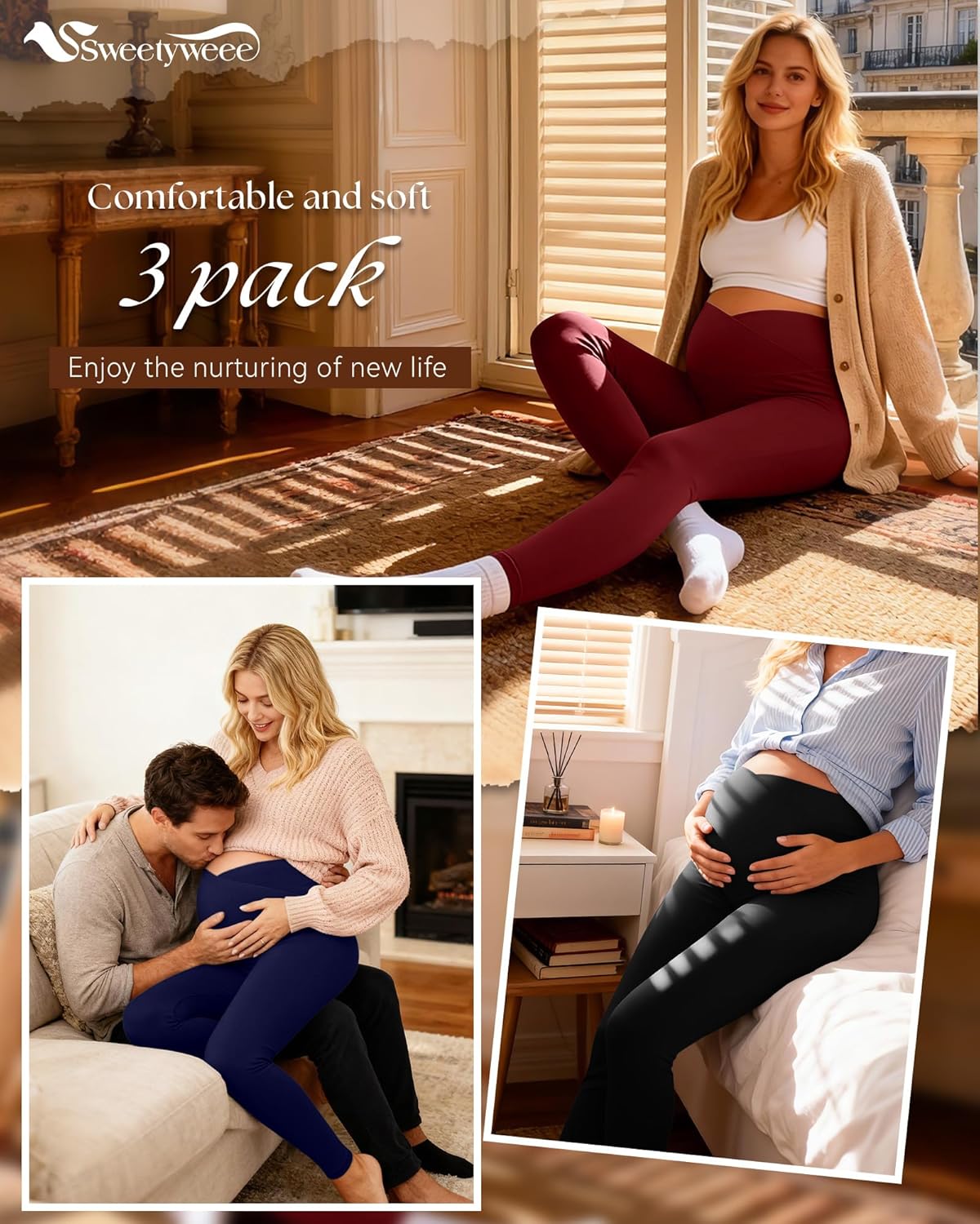 3 Pack Women's Maternity Pant Over The Belly Pregnancy Lounge Pant Lightweight Casual Loose Soft Pajama Clothes - Image 4