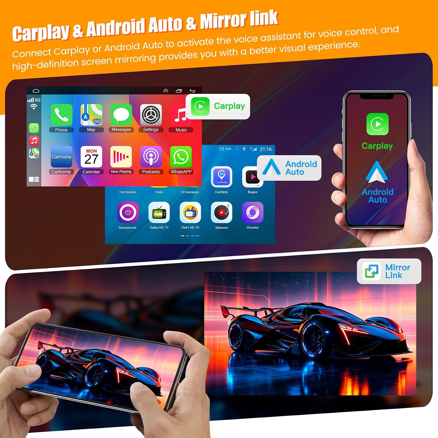 (8Core + 128GB) Car Radio Stereo for Toyota RAV4 2013-2018 | QLED Touch Screen,Wireless Carplay&Android Auto&Mirrolink,GPS& FM Radio,DSP,Bluetooth&Voice Control,Split Screen