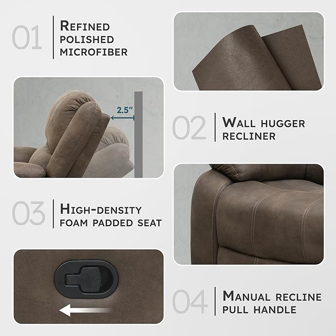 Sillón Reclinable Manual Tapizado Marrón miniatura 3