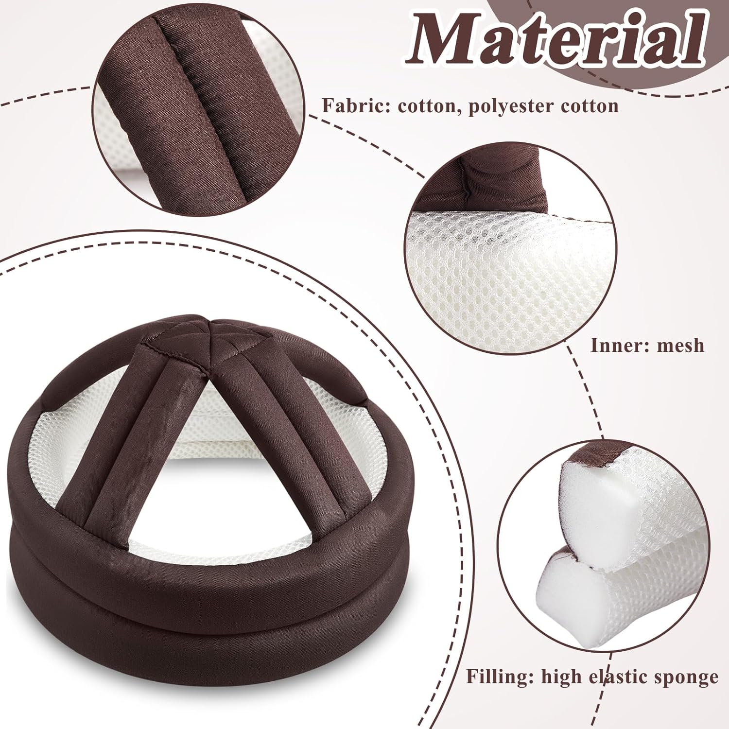 Woanger 2 Pcs Anti Fall Elder Head Safety Helmet for Adults Special Needs Thick Soft Protective Hat Adjustable Seniors Fall Prevention Head Protection Cap Elderly Helmet for Injury Protection (Coffee)