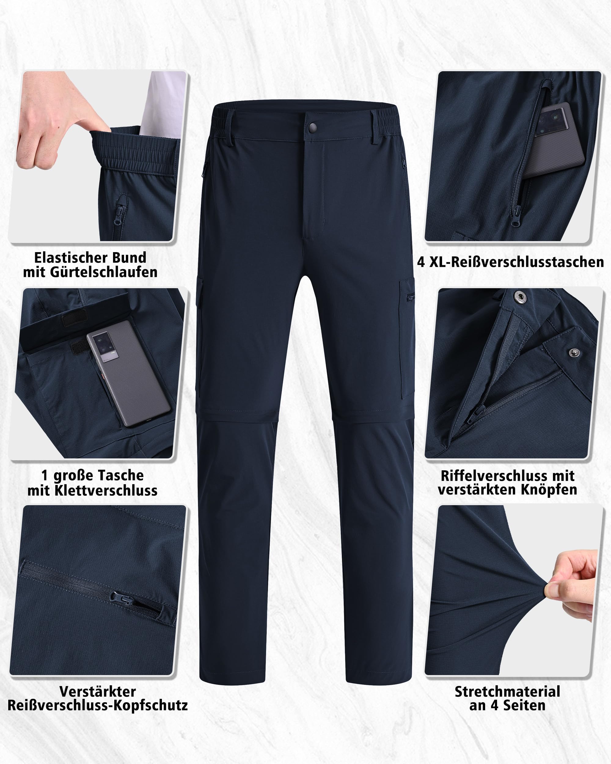 Wanderhose Herren Zip Off Abnehmbar Leicht Arbeitshosen Männer Kurz Wasserdicht Trekkinghose Herren Schnell Trockend Multi Taschen