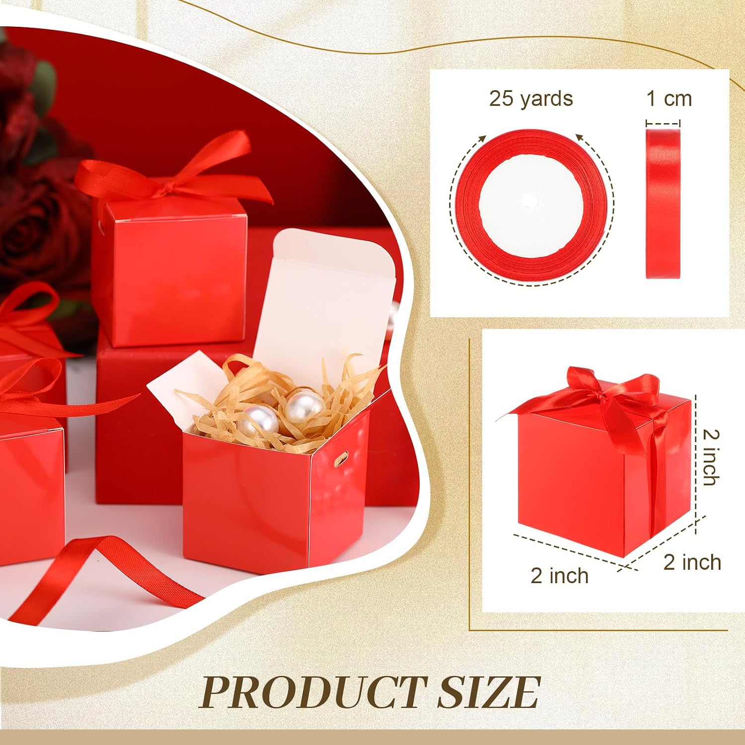 MotiMind 48 Pcs Wedding Gift Boxes with Lids Ribbon,Red,2 Inch image 2