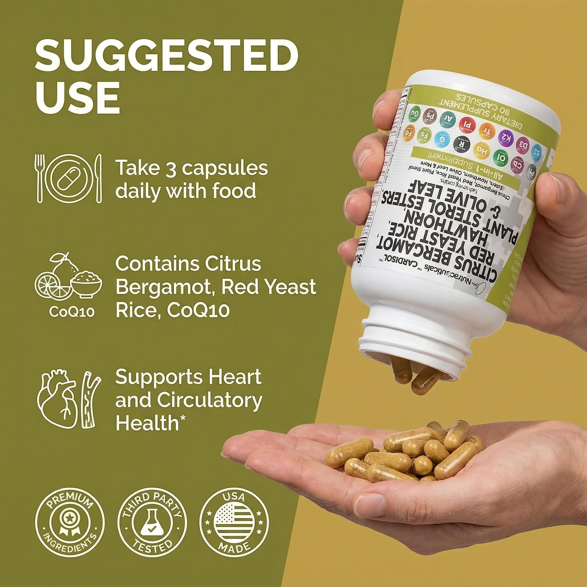 Clean Nutraceuticals Citrus Bergamot Red Yeast Rice Capsules with Plant Sterols - with Hawthorn Extract Olive Leaf Niacin Vitamin K3 D3 COQ10 Guggul & More — Amazon image 6