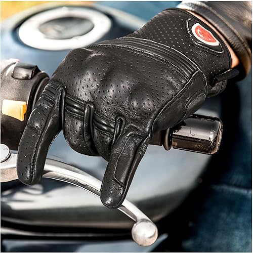 Miniatura 7 de Guantes de motocicleta de cuero para hombre, 100% piel de vacuno, guantes de motociclista para pantalla táctil, transpirables, protección de