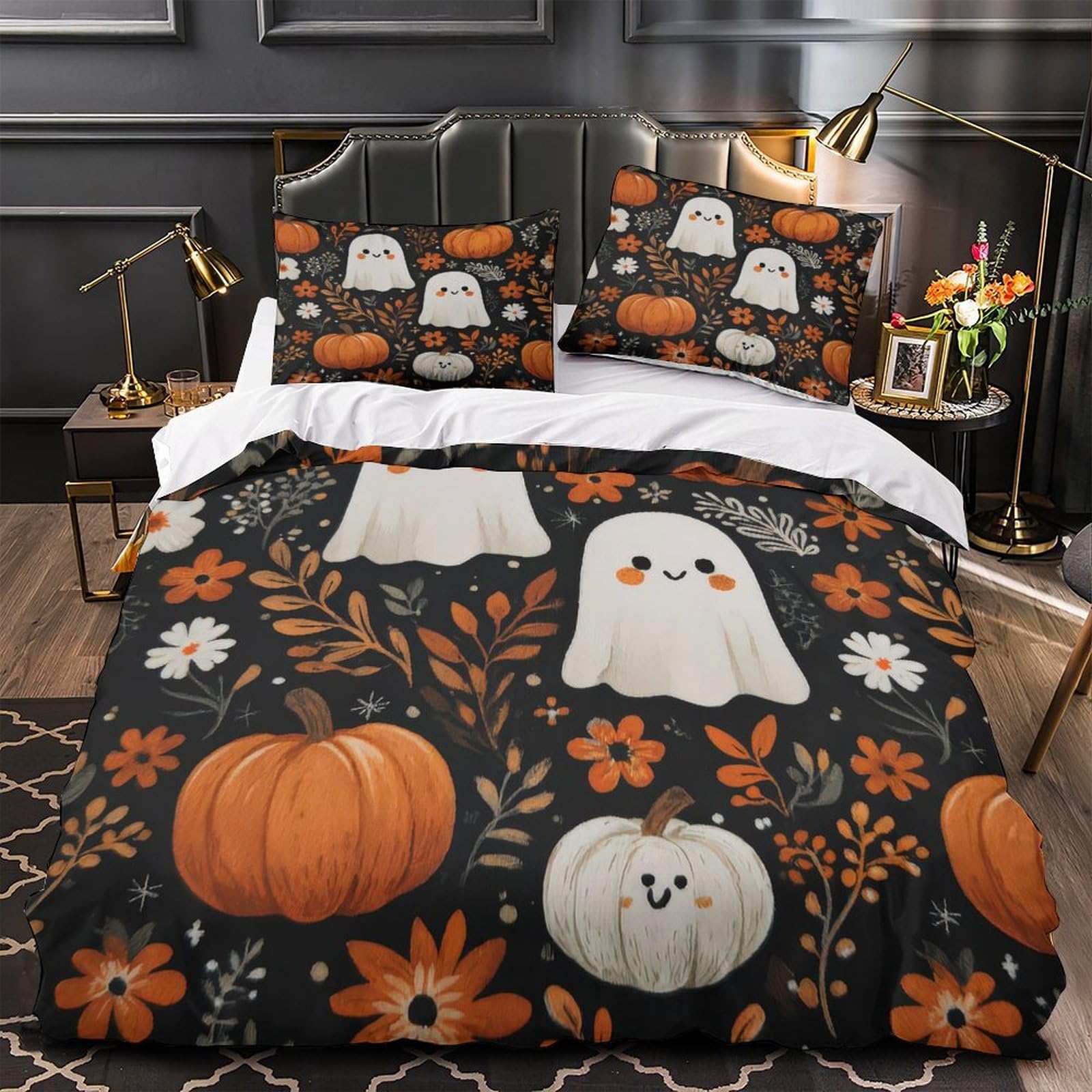 MMDASBVPE Halloween Ghosts Comforter Cover 3D Print Premium 3-Piece Bedding Set Hidden Zipper Quilt Cover Super Soft Hypoallergenic for Adults Kids Girls Boys Women Teens Single（135x200cm）