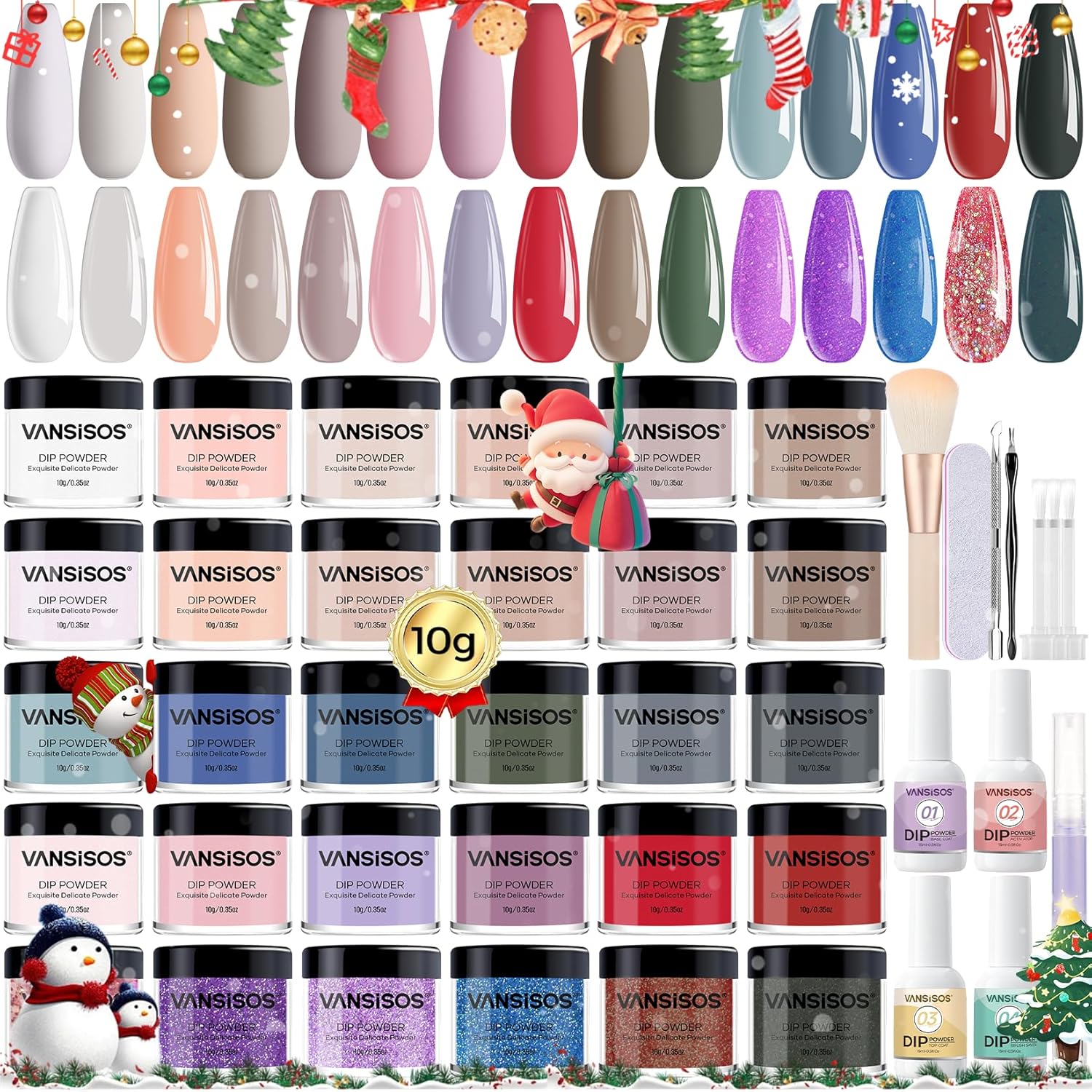 Dip Powder Nail Kit: 30-Color Set with Glitter Pink and More Colors Dip Powder Liquid Set Base Top Coat Activator Starter Kit for DIY At Home for French Manicures