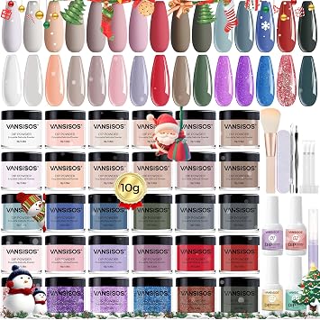 Dip Powder Nail Kit 30-Color Set with Glitter Pink and More Colors Dip Powder Liquid Set Base Top Coat Activator Starter Kit for DIY At Home for French Manicures