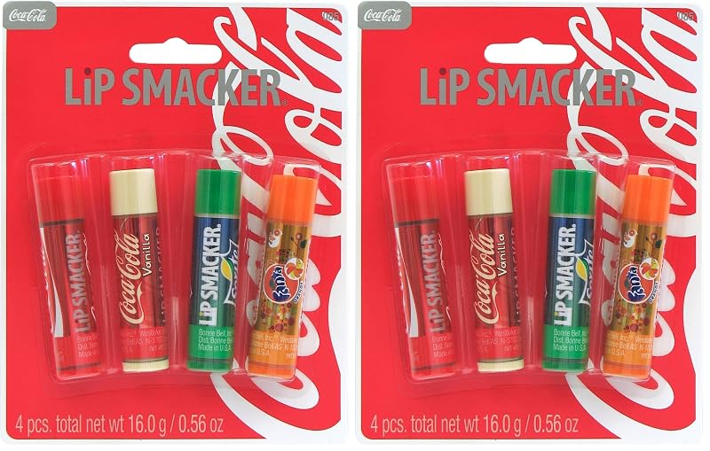 Lip Smacker Coca Cola Collection, bálsamos labiais Coca Cola, Coke Vanila, Sprite e Orange Fanta, Pacote com 2