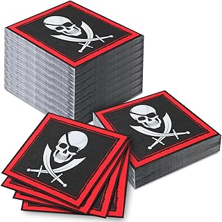 60 Pcs Pirate Napkins Pirate Party Decoration 6.5 x 6.5 Inches Halloween Disposable Paper Napkins Dessert Beverage Napkin for Decoupage Luncheon Napkin for Party Wedding Birthday