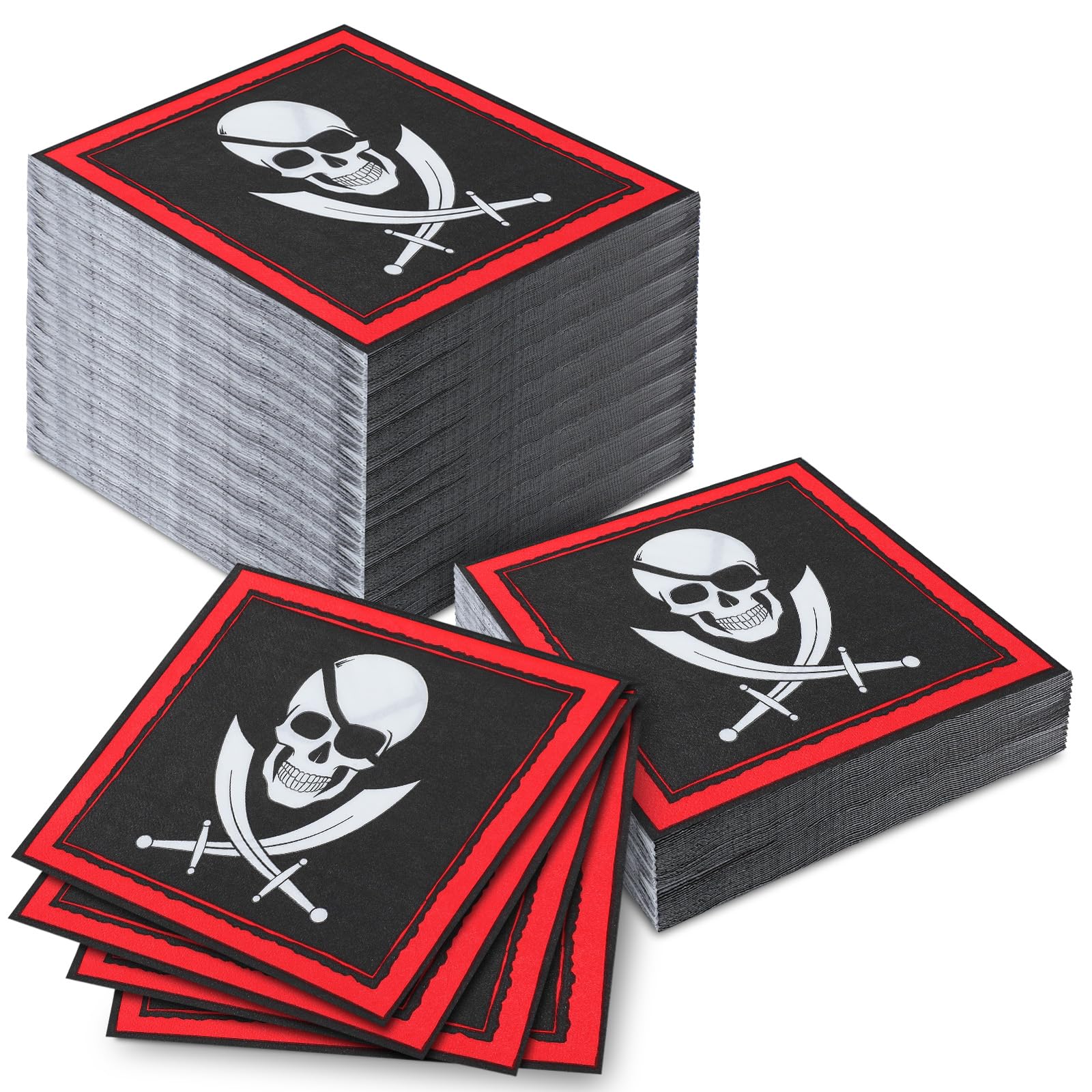 Feifeiya 60 Pcs Pirate Napkins 6.5 x 6.5 Inches Pirate Party Decorations