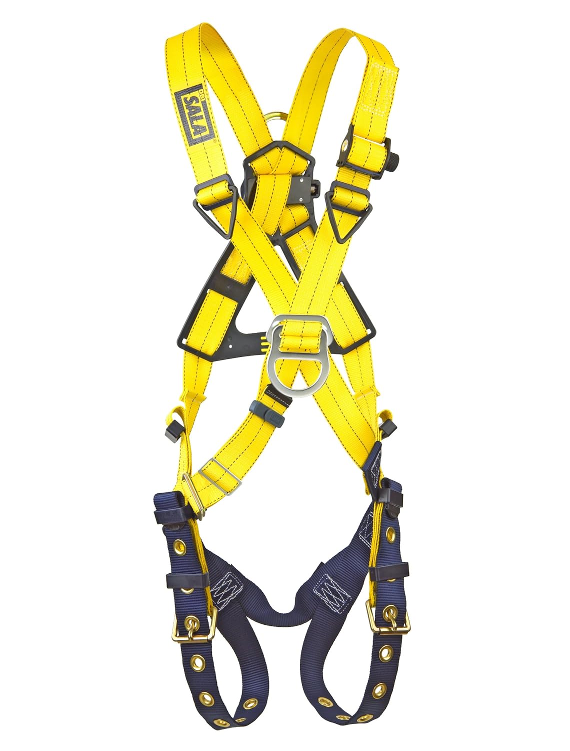 3M DBI-SALA Delta 1102950 Cross-Over Style Harness, Front And Back D-Rings, Tongue Buckle Leg Straps, Universal, Navy/Yellow