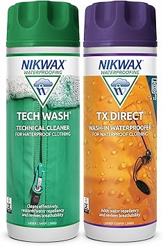 Nikwax Tech Wash & TX.Direct Twin Pack Wash-In Cleaner and Waterproofer for Waterproof Outdoor Clothing, Restores Breathability and Performance, 2 x 300ml