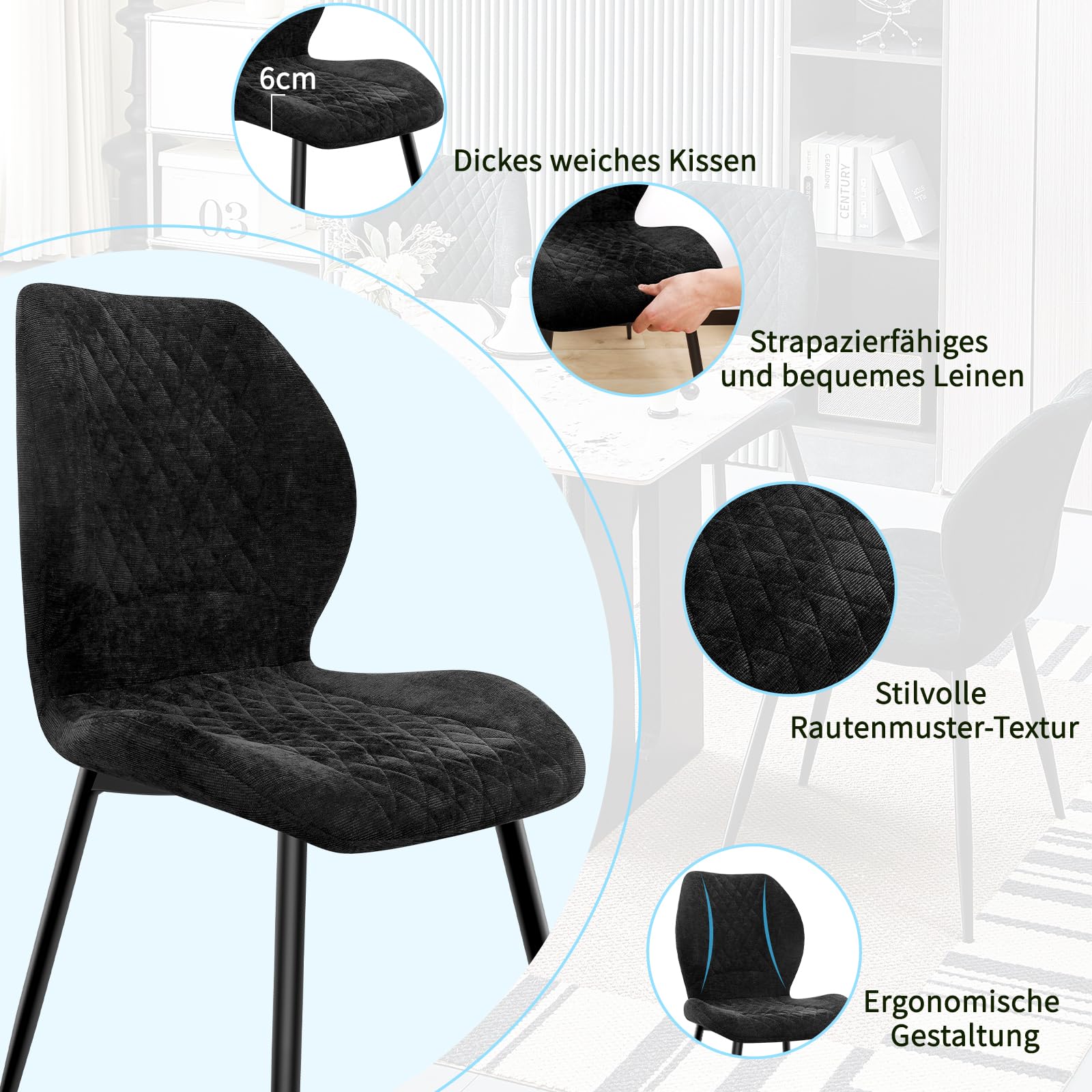 JIJIAN Esszimmerstühle 4er Set, Stühle Esszimmer, Küchenstühle