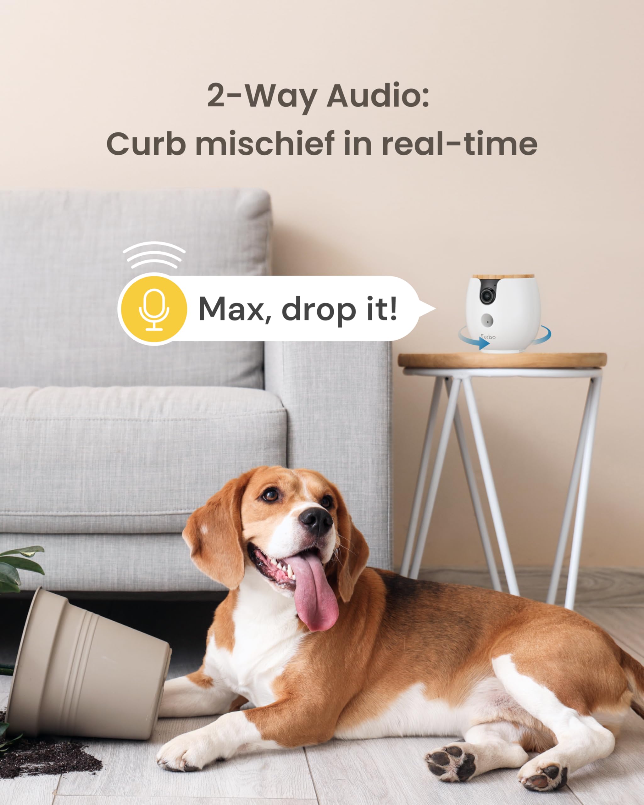 Furbo Mini 360º New Pet Camera: Home Security Camera w/Barking/Meowing Alerts, Rotating Pet Treat Dispenser w/Phone App, Smart Indoor Cam with 2-Way Speaker & Night Vision (No Subscription Required)