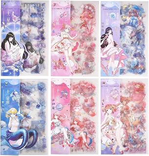 24 Sheets Anime Girl Journaling Stationery Stickers - Calendar Decorative Frosted PET Sticker for Scrapbook Journal Diary Planner DIY Craft Album Phone Case Cup- 6 Constellation Cartoon Girl
