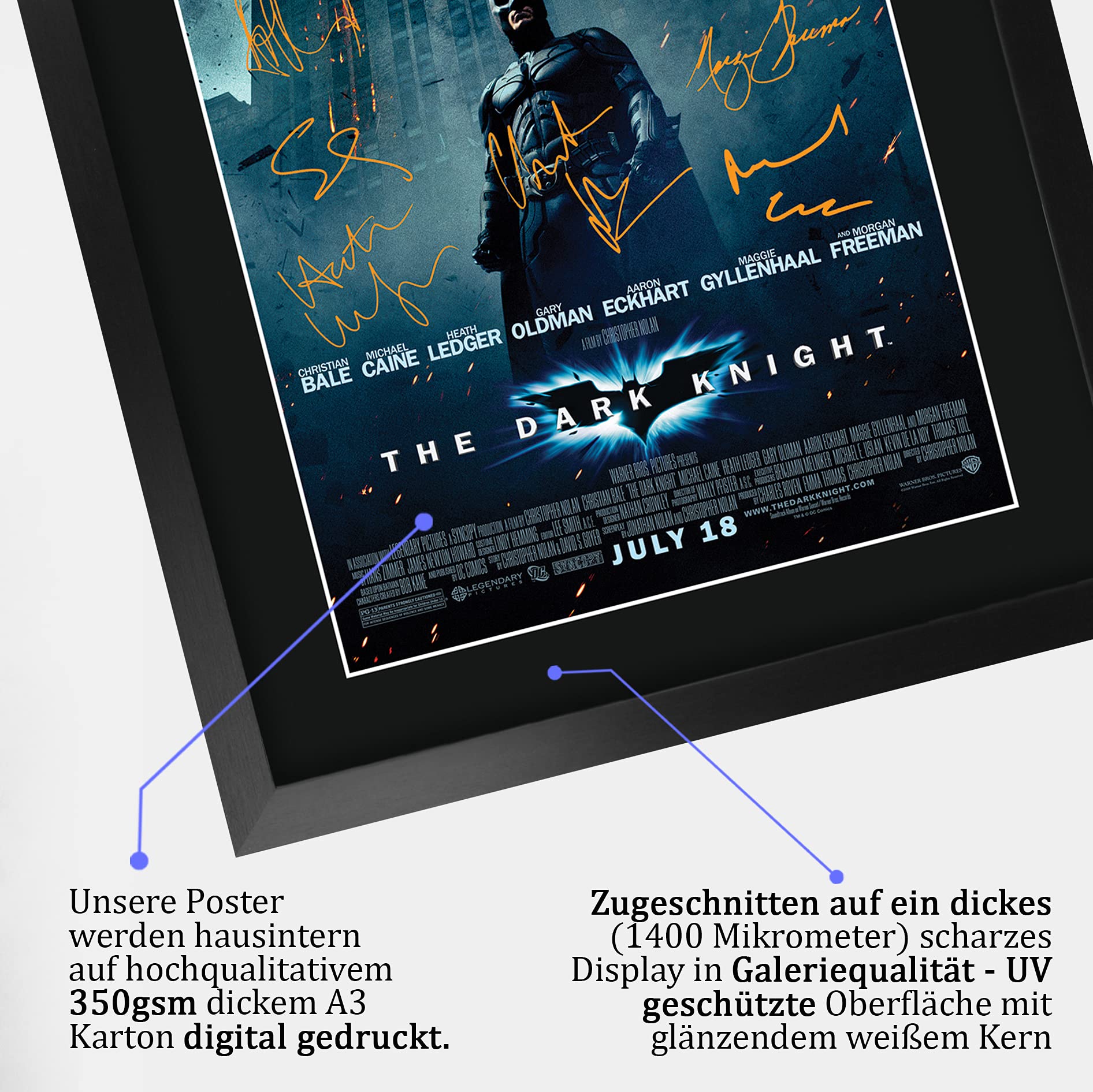 HWC Trading The Dark Knight Batman A3 Gerahmte Signiert Gedruckt Autogramme Bild Druck-Fotoanzeige Geschenk Für Filmfans