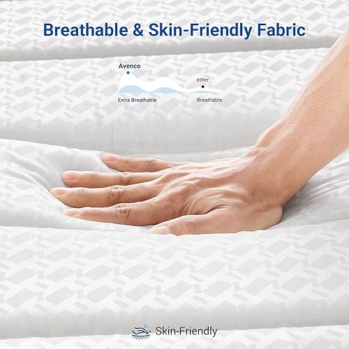 Miniatura 7 de Avenco Colchón tamaño King de 12 pulgadas en una caja, colchones de felpa mediana King con resortes de bolsillo Smarts Coil híbridos para alivio de