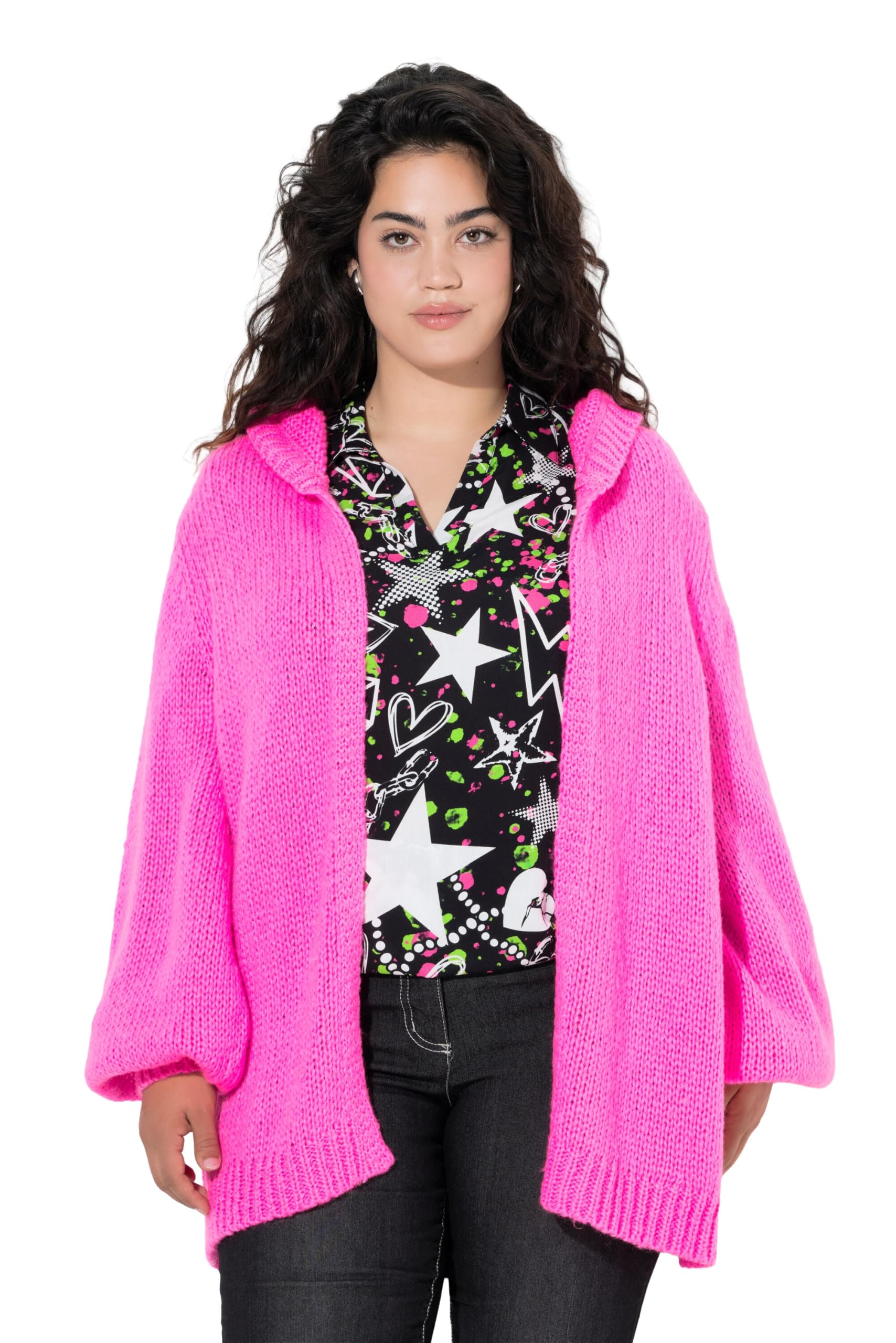 Angel of Style Damen große Größen Übergrößen Plus Size Kapuzen-Strickjacke, Straight Fit, Ballon-Langarm 846075