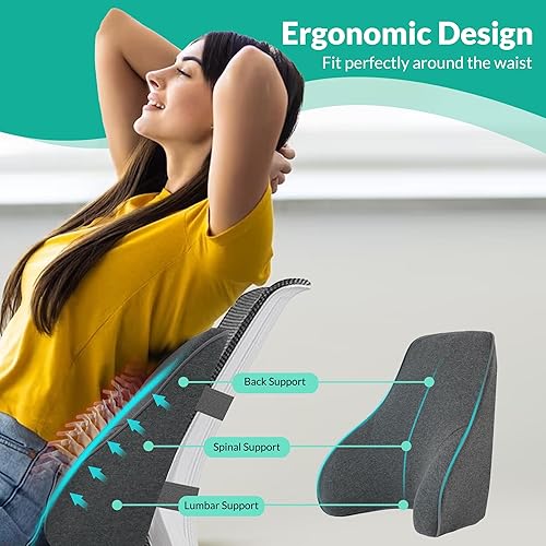 Miniatura 3 de Snailax Almohada de apoyo lumbar calentada para silla de oficina, almohada de apoyo de espalda para automóvil, calor y vibración ajustable, cojín de