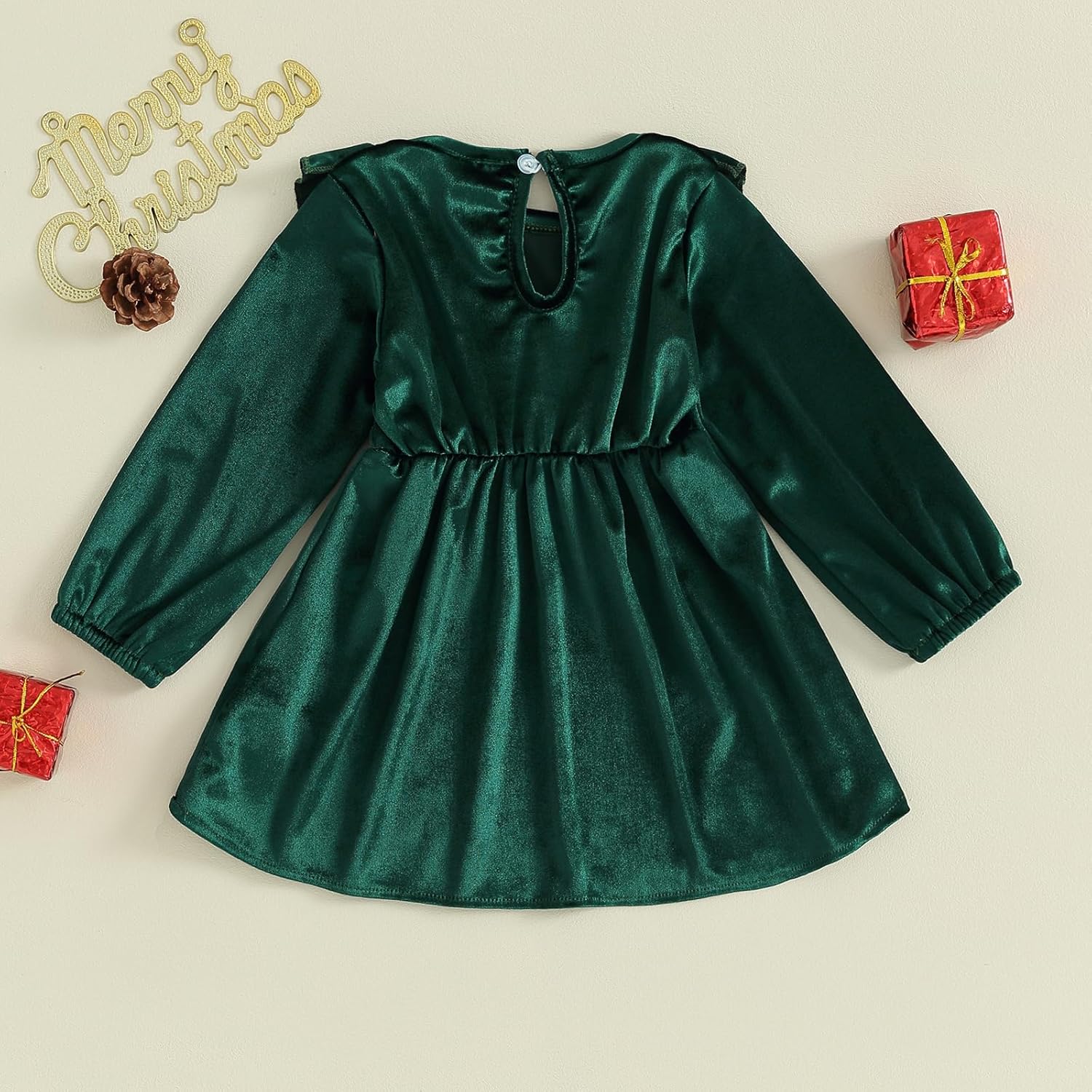 Toddler Baby Girl Velvet Ruffle Long Sleeve Dress Christmas Birthday Party Wedding Dresses Fall Winter Clothes - Image 3