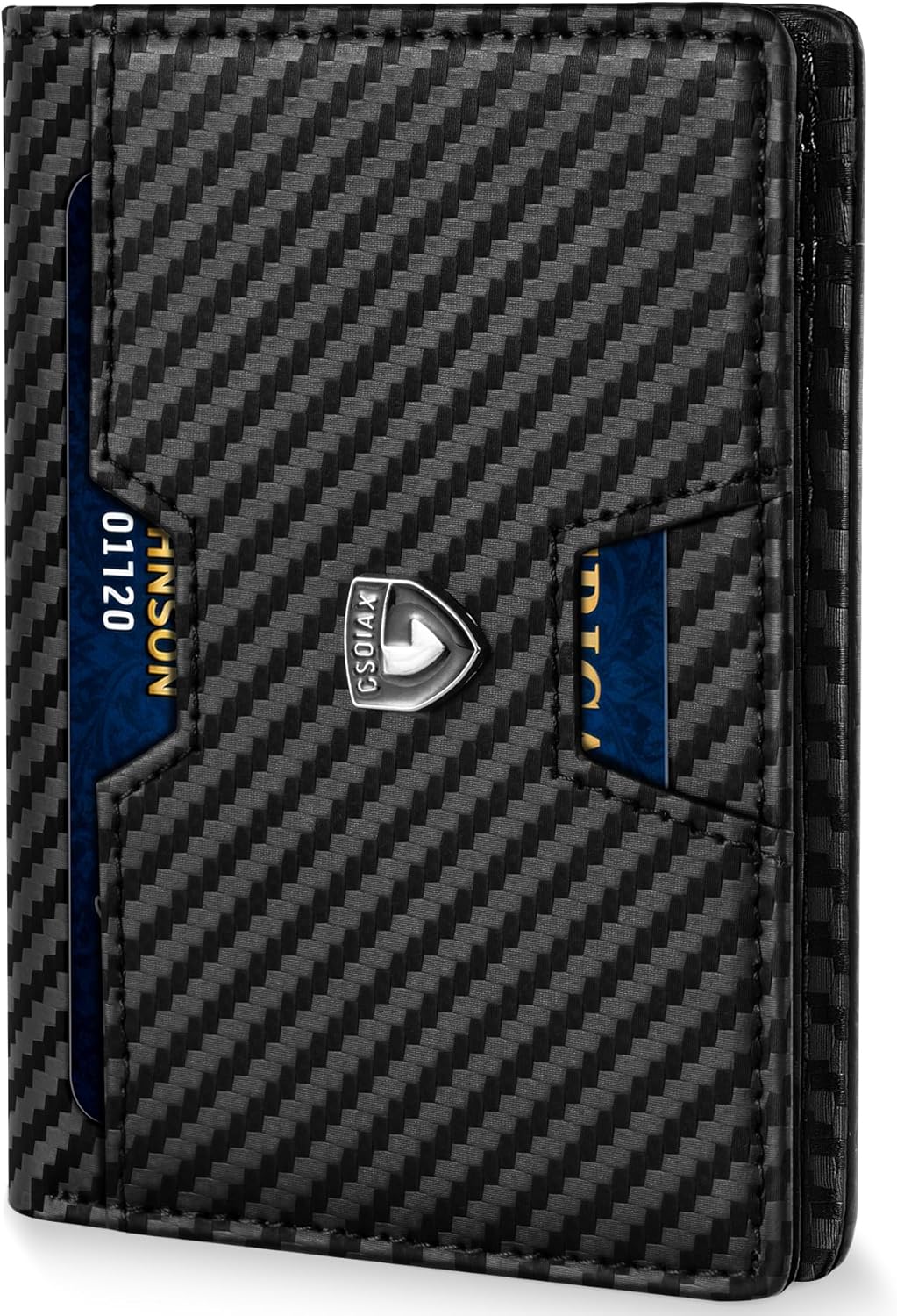 GSOIAX Wallet for Men Slim RFID Blocking Front Pocket Bifold Wallet Leather Money Clip 10-12 Cards Mens Wallet with ID Window Thin Minimalist Credit Card Holder Birthday Gifts for Men Carbon-Black