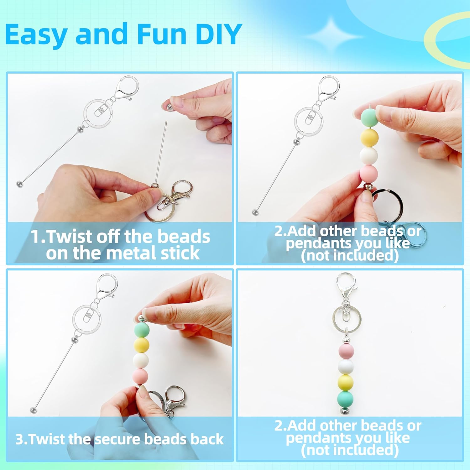 Mlife 25 Pcs Beadable Keychain Bars, Blanks Bead Keychain Making Kit, Bulk Silver Metal Beaded Keychains for Pendant DIY Crafts Jewelry Making Gift, Beadable Keychains Make Supplies(Silver)