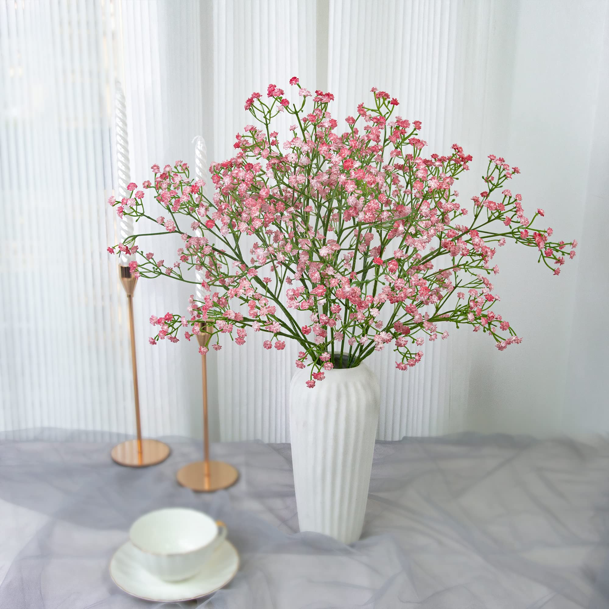 XSlive Artificial Baby's Breath Flowers - Fake Gypsophila Bouquet, Real Touch, Pink (2 Pack)