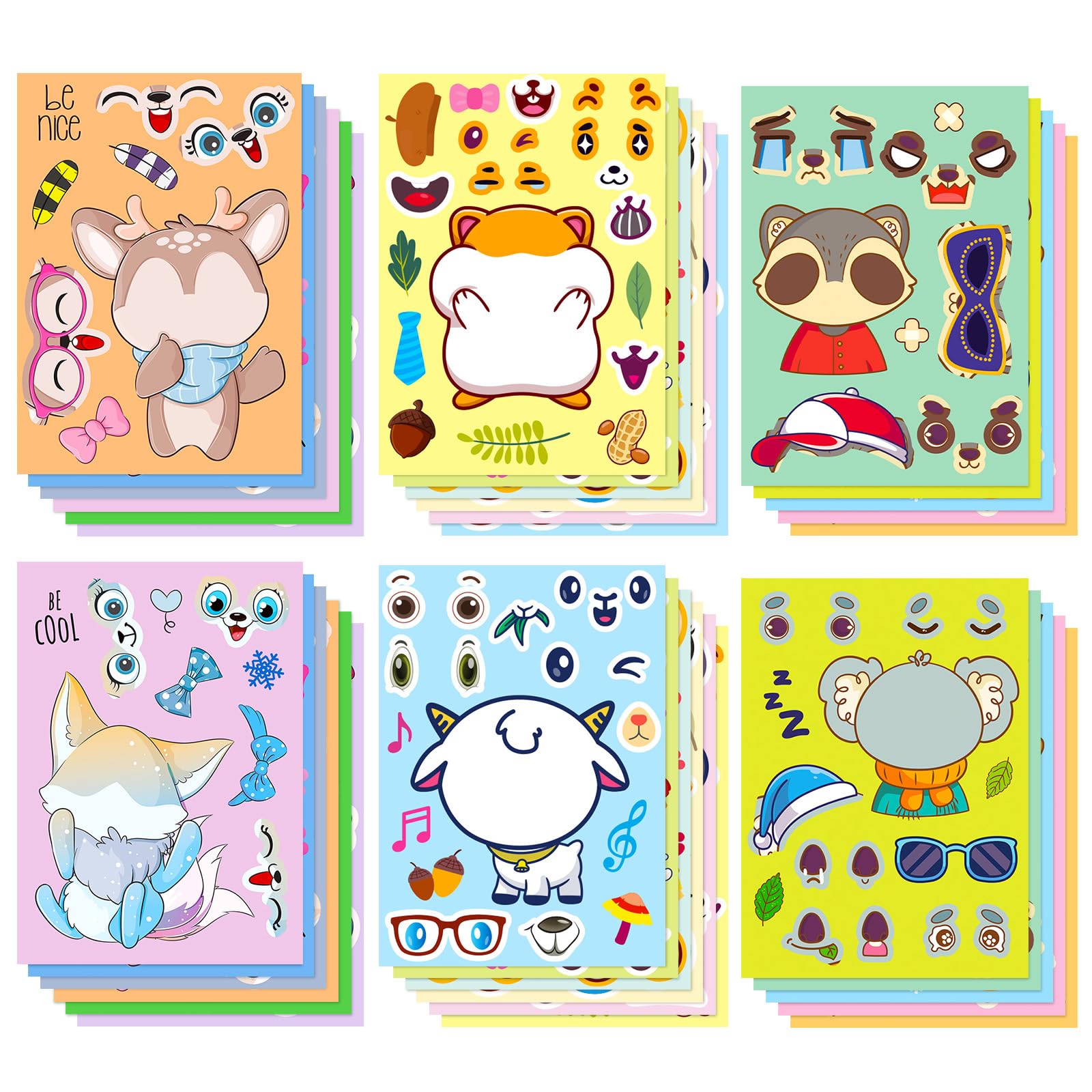UDARUI 36PCS Sheets Make a Face Stickers for Kids,Make Your Own Animal Stickers DIY Face Sticker Party Favors for Kids Birthday Gift Rewards, Art Craft (Forest Animals)