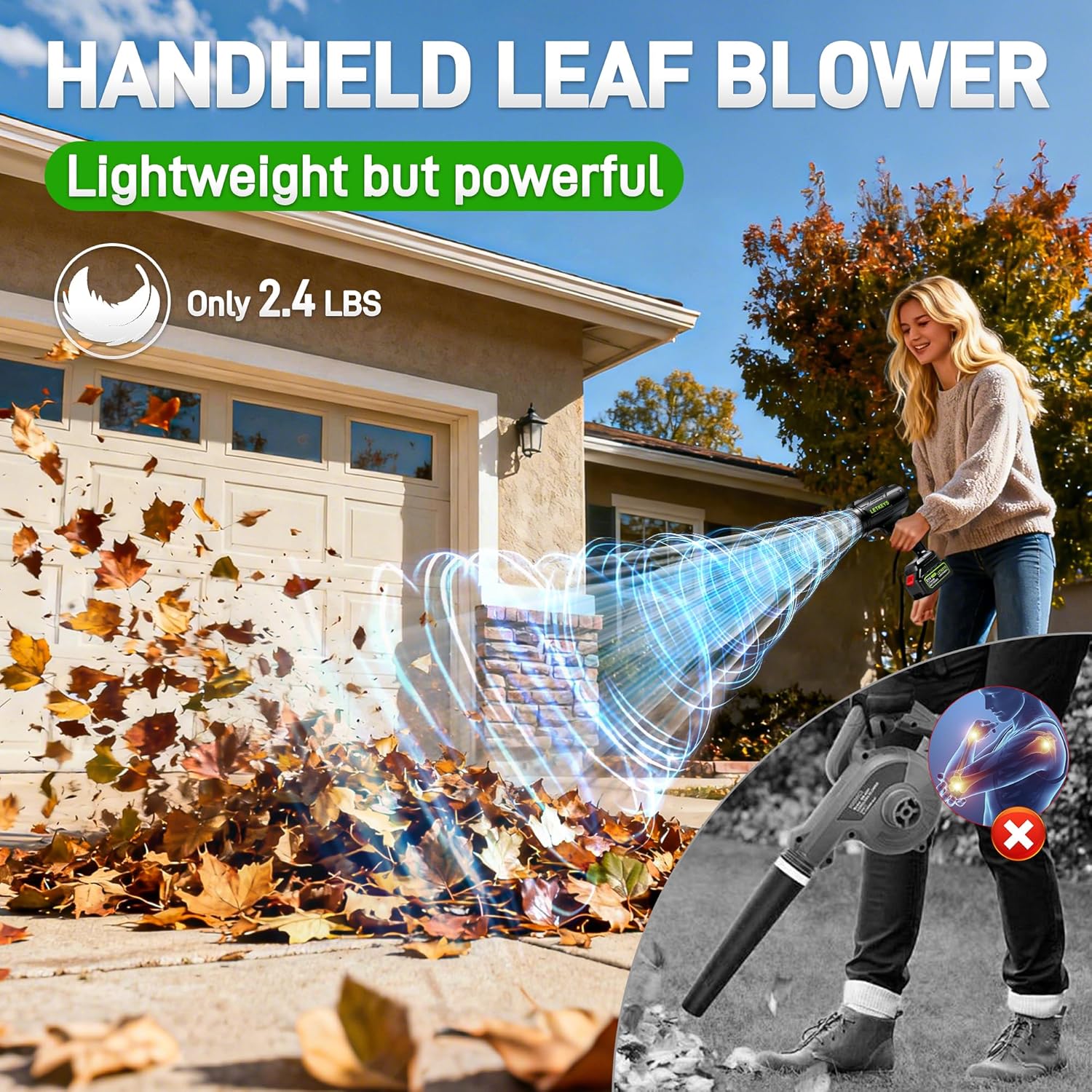 Cordless Leaf Blower, 980,000 RPM Electric Handheld Leaf Blower with 2 X 6.0Ah Batteries & Charger, Lightweight Leaf Blowers Battery Powered for Patio Lawn, Yard, Leaves, Dust Cleaning - Image 4