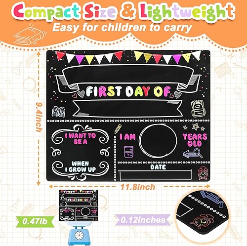 Miniatura 6 de Letrero de tablero de primer y último día de escuela con 5 tizas líquidas, tableros Fabmaker de 9.4 x 11.8 pulgadas, tablero de densidad borrable,