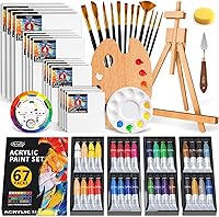 ARTALLY 67-Pc Acrylic Paint Set for Kids & Adults: 32 Colors (22ml), Wooden Easel, 17 Canvases, Brushes - Artist Kit for Beginners