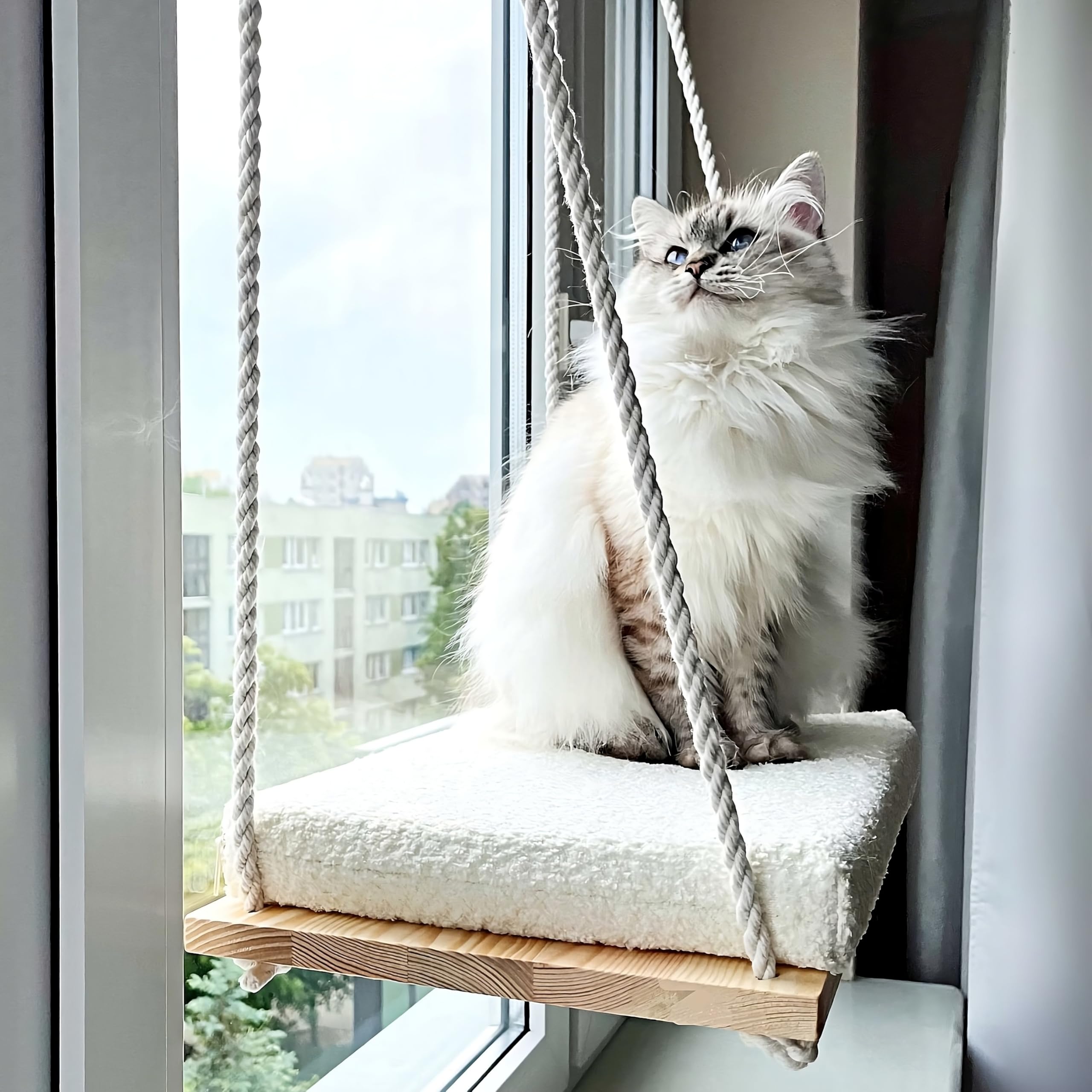 Fensterliege für Katzen | Katzen Fensterliege | Katzenbett Fenster | Hängematte Katze | Fensterbank Katzenliege | Katzenhängematte mit Starkem Saugnapf | Katze Fensterbank 18 kg