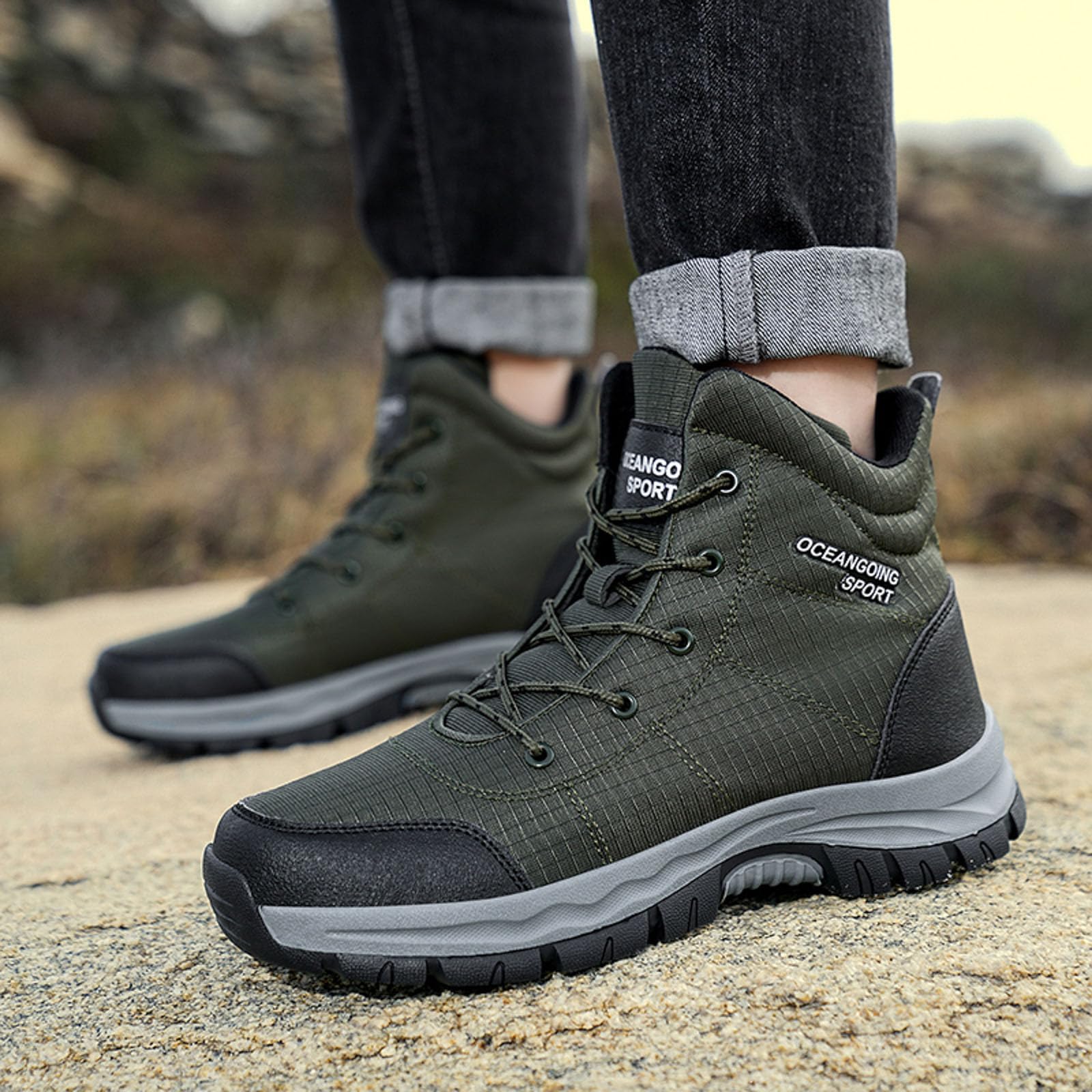 Generisch Herren Outdoor Sportschuhe mit Rutschfester Sohle Schnürboots für Bergsteigen Wandern