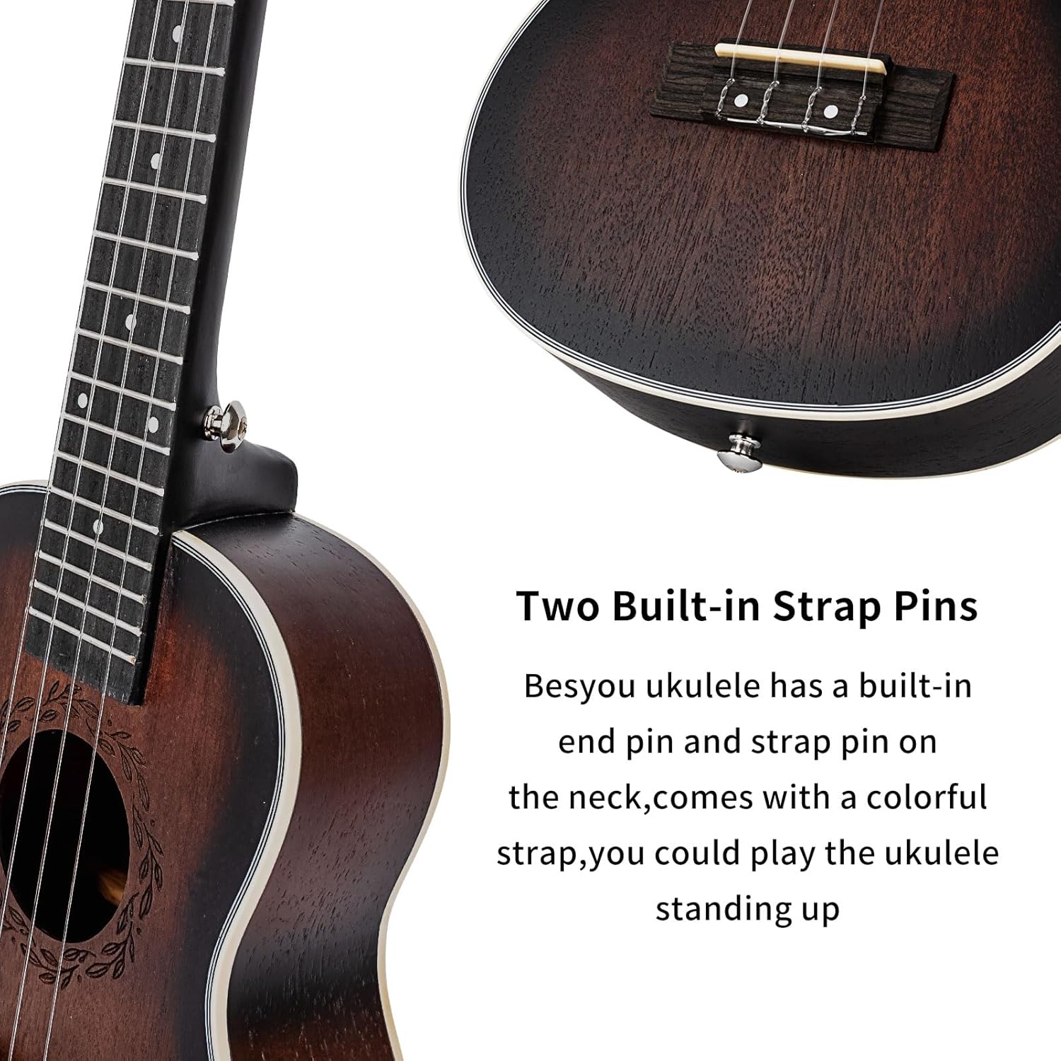 23 Inches Ukulele Beginner Kids and Adult Student Travel Mahogany Concert Ukelele Kits with Tuner Gig Bag Strap Carbon Nylon String Picks Cloth Gift Choice (Brown)