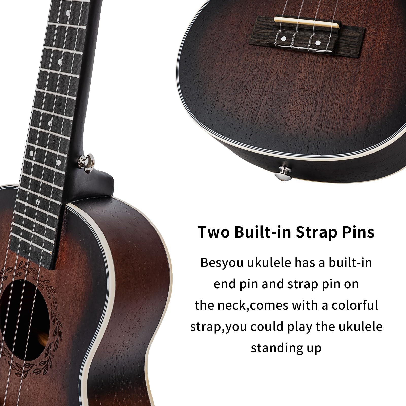 Ukulele da concerto per principianti, in mogano, con accordatore, borsa da concerto, tracolla, corda in nylon al carbonio, plettri in tessuto, scelta regalo (marrone, 23)