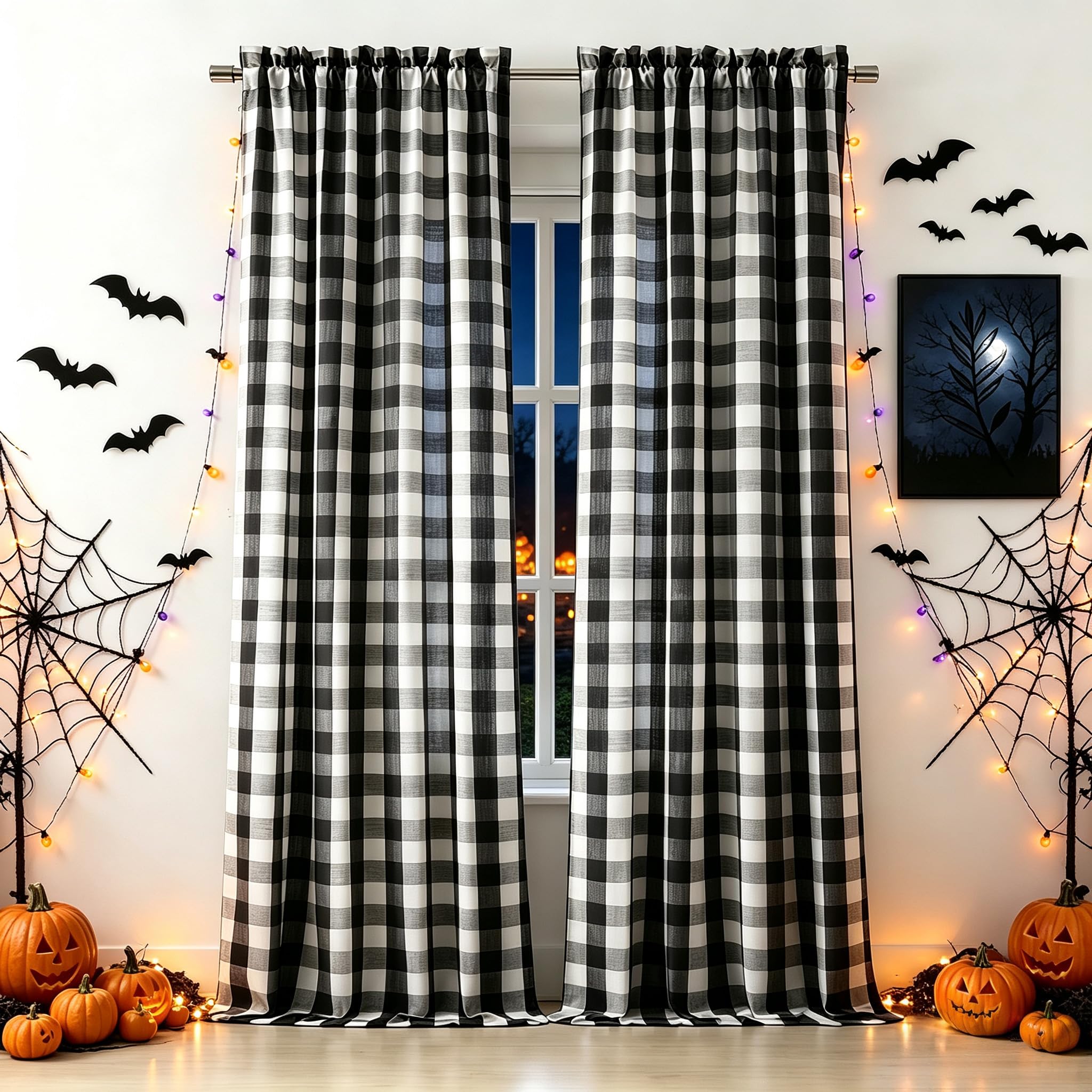 Bapawfish Black White Buffalo Plaid Farmhouse Curtain Panel 54 Inch Long