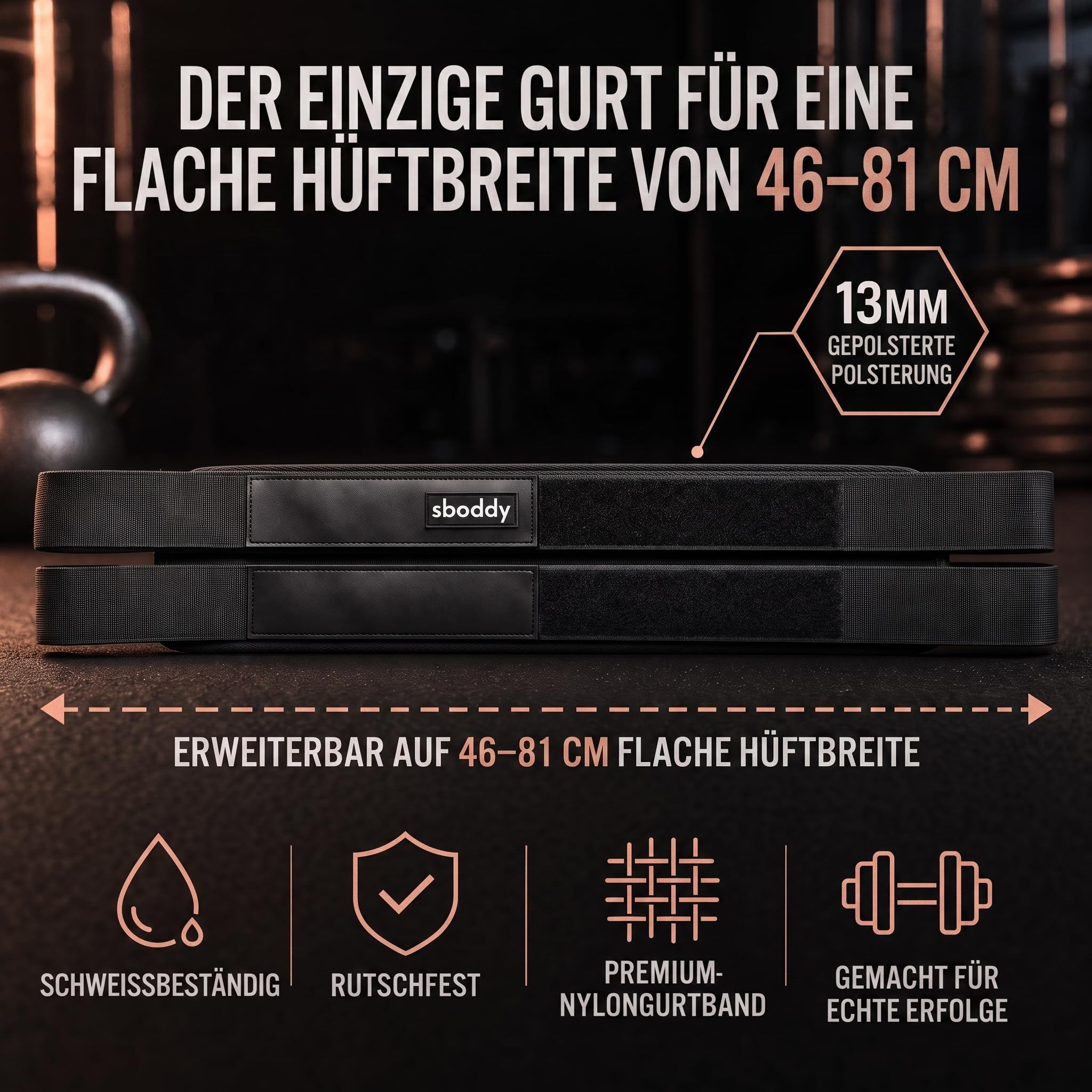 Hüftstoß-Gürtel für Kurzhanteln, Kettlebells und Gewichtsscheiben – Bequemer Trainingsgurt bis 180 kg, Doppelgurt-System, Po-Trainer für effektives Gesäßtraining zu Hause oder im Fitnessstudio