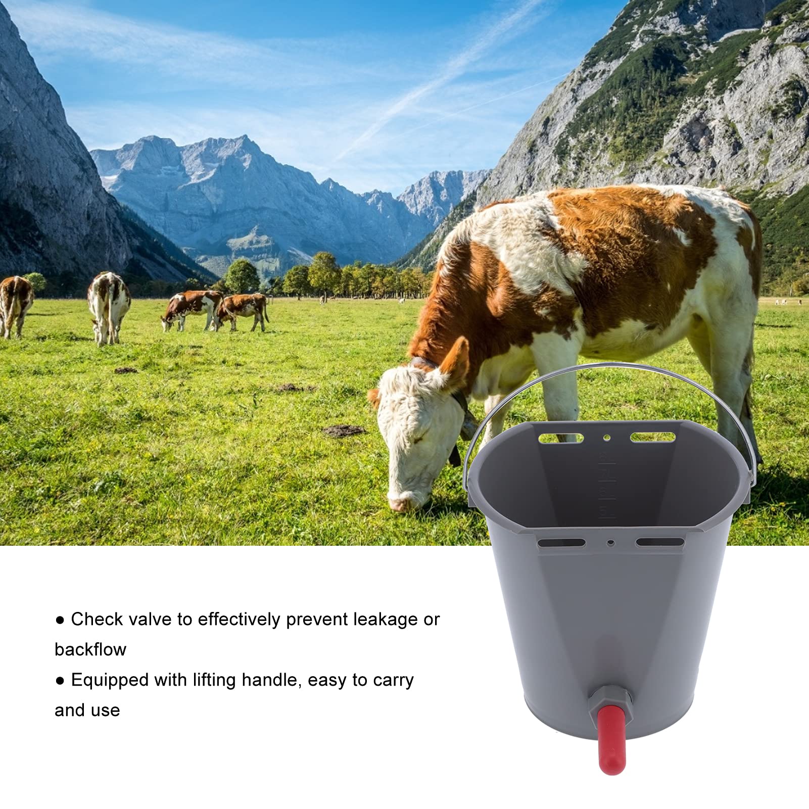 KIMISS Secchio da Alimentatore in Plastica 8L con Capezzoli e Valvole per Il Controllo per Il Bestiame - Attrezzatura per l'alimentazione del Latte Ideale per Vitelli e Altri Animali da Allevamento