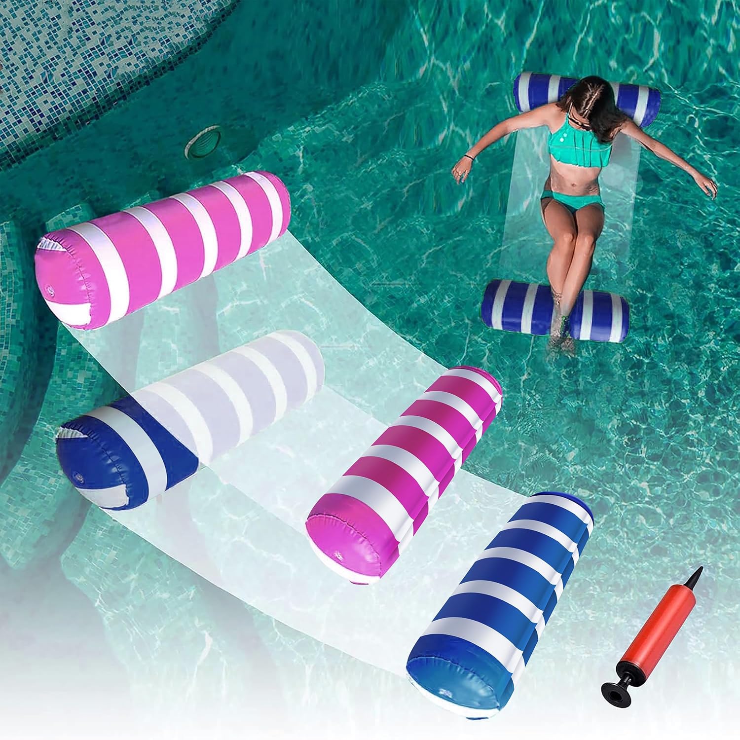 Pool Hammock Sloosh Pack 4-in-1 Inflatable Pool Floats Hammock