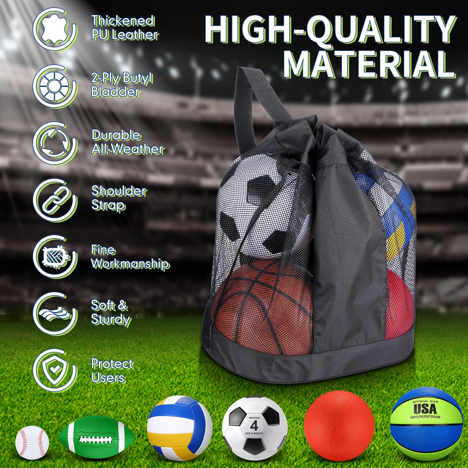 Realspring 6-teiliges Multi-Sportball-Set für Kinder, Teenager, offizielle Größe, Fußball, Basketball, Fußball, Volleyball, Spielplatzball, Baseball mit Sportausrüstungstasche, Pumpe